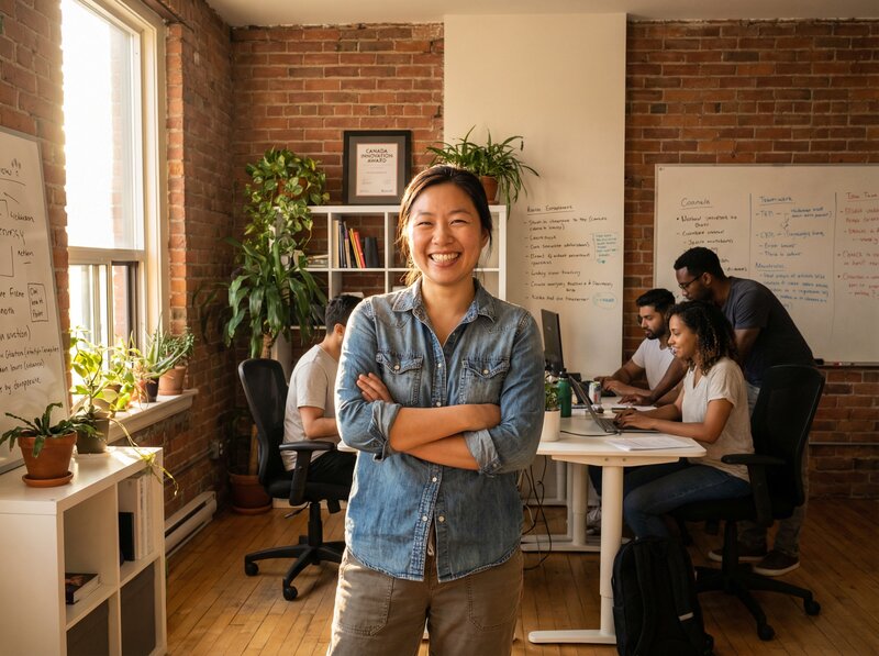 Confident Canadian entrepreneur in their workspace