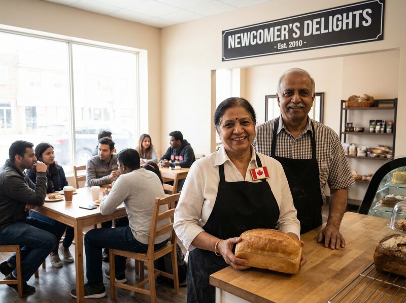 Immigrant entrepreneur in Canada with Canadian flag