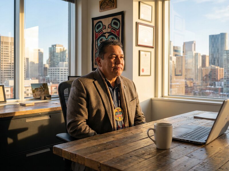 Indigenous Canadian entrepreneur in professional setting