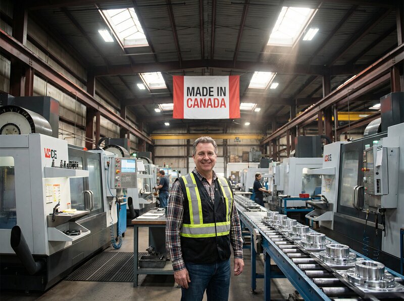 Canadian manufacturing entrepreneur on factory floor