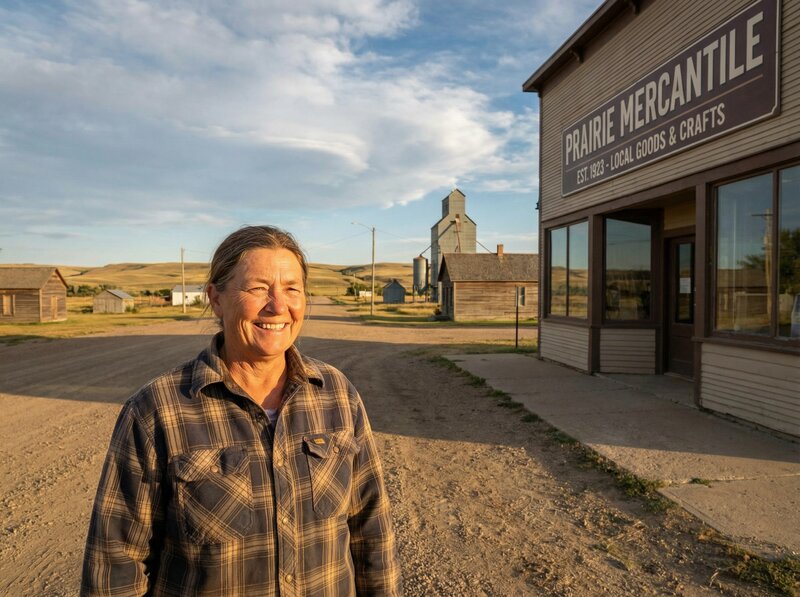 Rural Canadian entrepreneur on small town main street