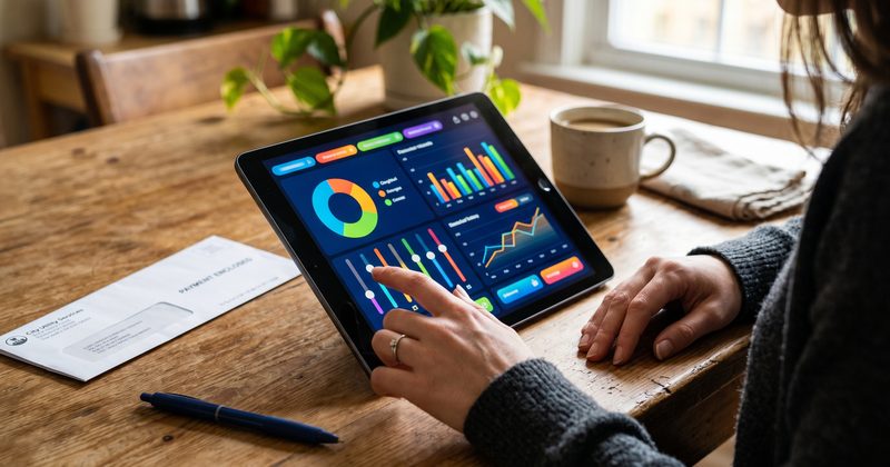 Person using tablet showing energy cost calculator