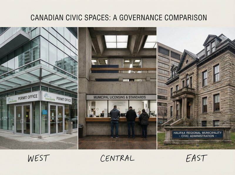 Canadian city hall buildings representing municipal comparison